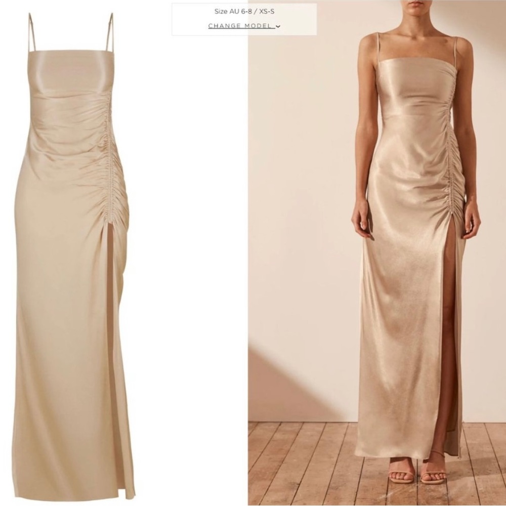 Shona Joy LA LUNE RUCHED MAXI DRESS in Gold - Picture 4 of 5